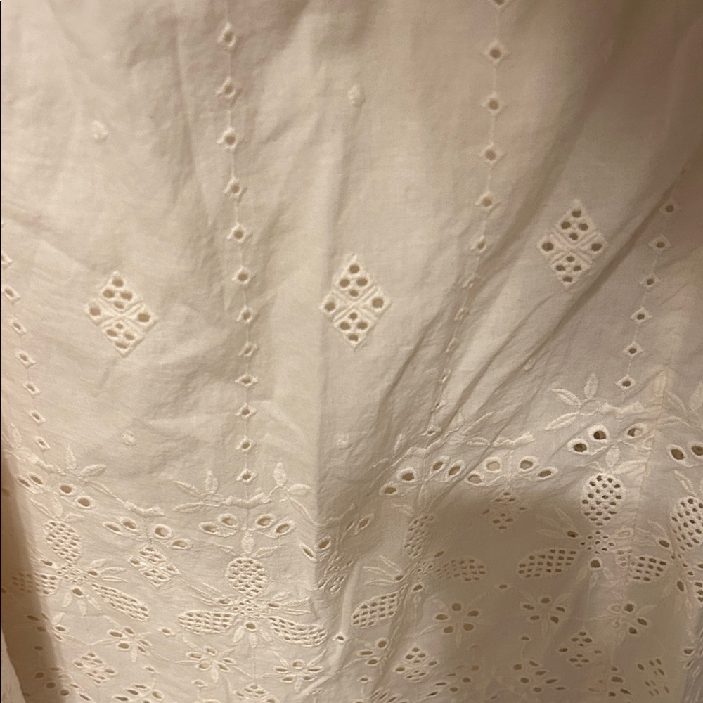 🎒LUCKY BRAND Light Cream Eyelet Midi Dress with Smocked Back size L GUC - Picture 8 of 16